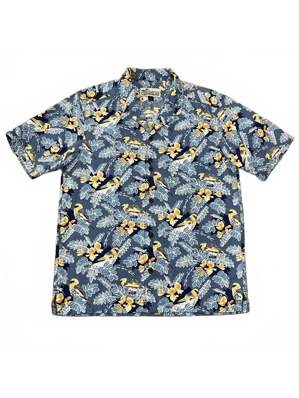 Patagonia Pataloha Palila Dolomite Blue Hawaiian Shirt Size Small